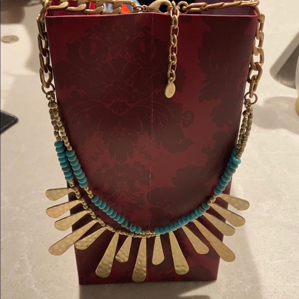 Elegant  Jade & Jasper teal and gold necklace